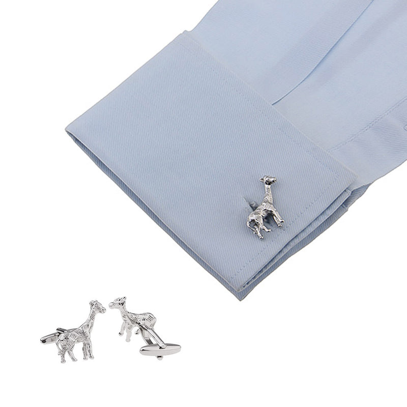 Giraffe Cufflinks South African Wildlife Animal Silver Image On Shirt Sleeve