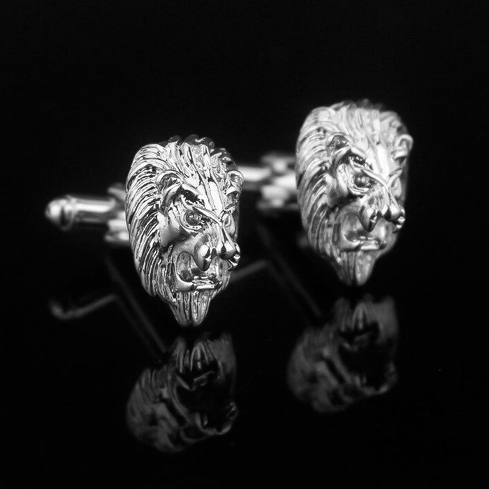 Lion Head Cufflinks Silver South African Image Pair Background