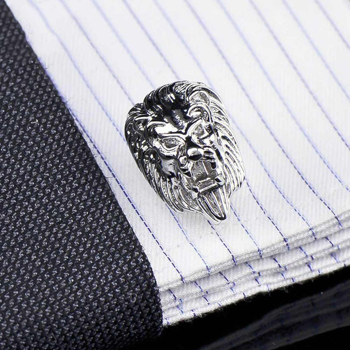 Lion Head Cufflinks Silver South African Image On Shirt Sleeve
