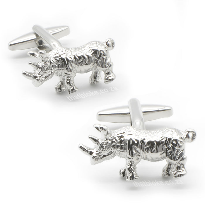 Detailed Proudly South African Rhino Cufflinks Silver Pair