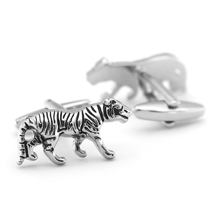 Striped Tiger Cufflinks Silver Front and Back South African Animal
