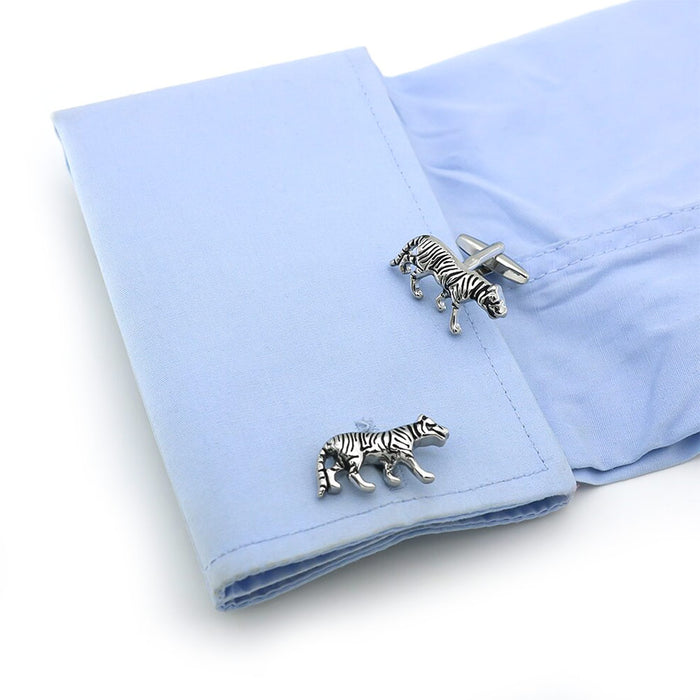 Striped Tiger Cufflinks Silver South African Animal On Shirt Sleeve