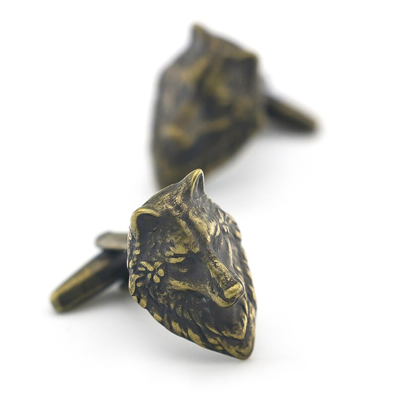 Wolf Cufflinks Bronze Wild Animal Pair