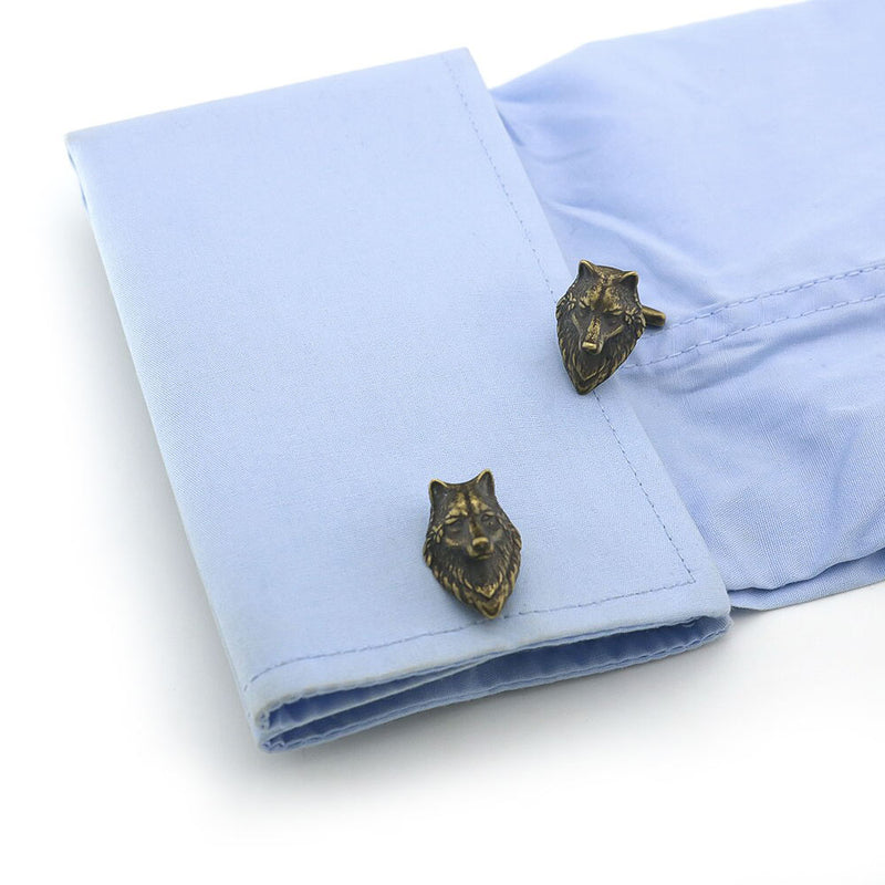 Wolf Cufflinks Bronze Wild Animal On Shirt Sleeve