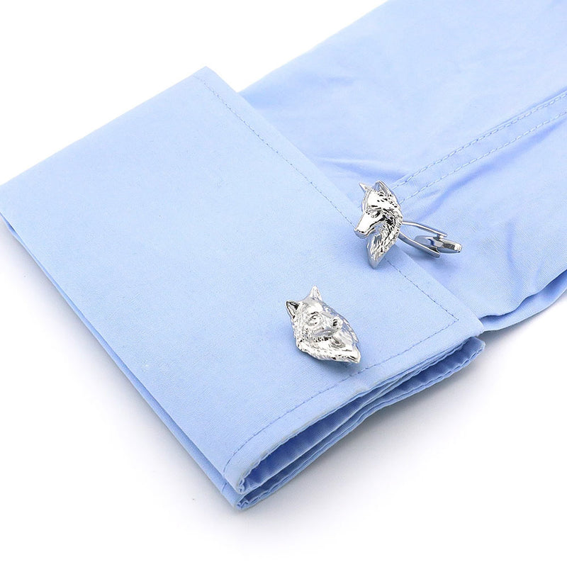 Wild Wolf Cufflinks Silver On Shirt Sleeve
