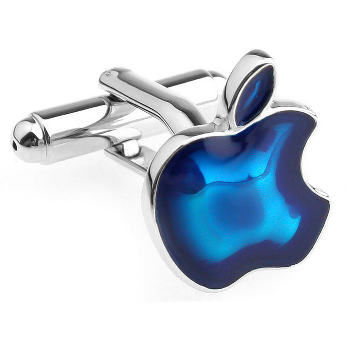 Blue Apple Cufflinks Silver Computer Logo Front