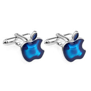 Blue Apple Cufflinks Silver Computer Logo Pair