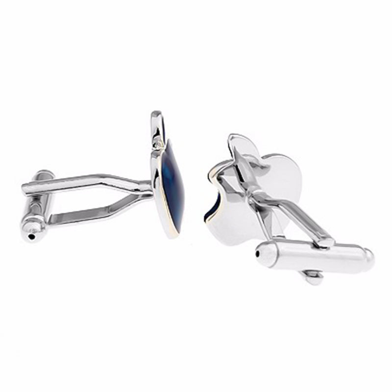 Blue Apple Cufflinks Silver Computer Logo Back
