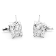 Army Tank Cufflinks Silver Front Pair