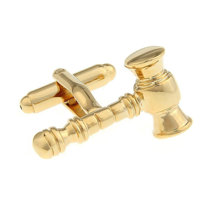 Gavel Hammer Cufflinks Gold Front