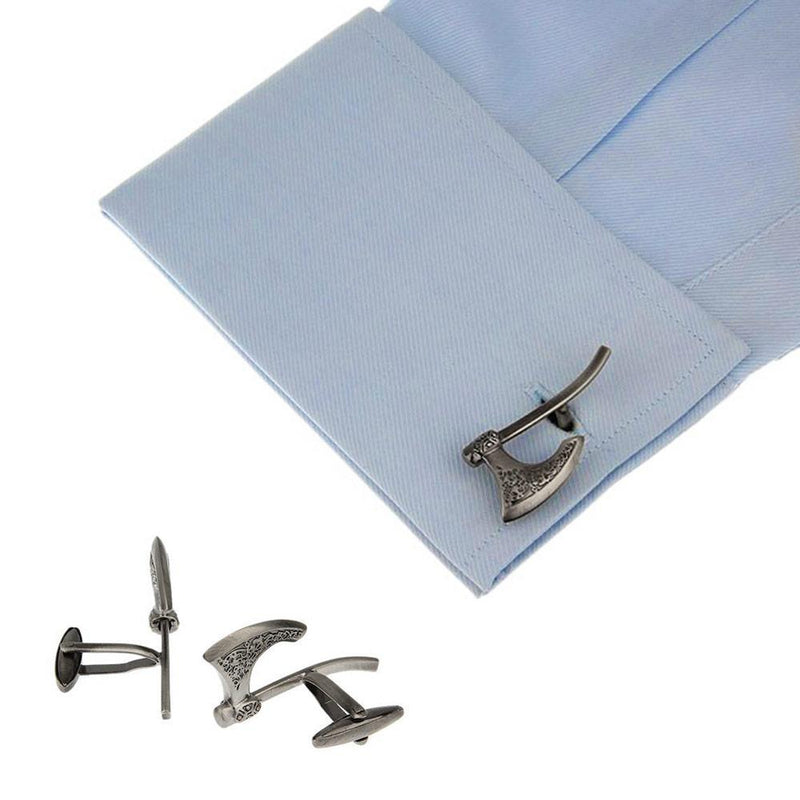 Viking Axe Cufflinks Antique Silver On Shirt Sleeve Image