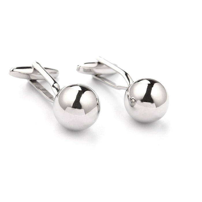 Classic Silver Round Ball Cufflinks Side View Pair
