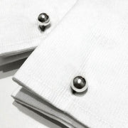 Classic Silver Round Ball Cufflinks On Shirt Sleeve
