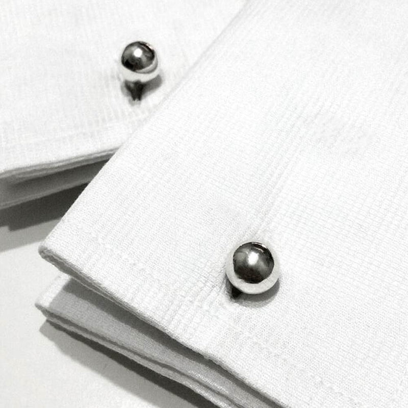Classic Silver Round Ball Cufflinks On Shirt Sleeve