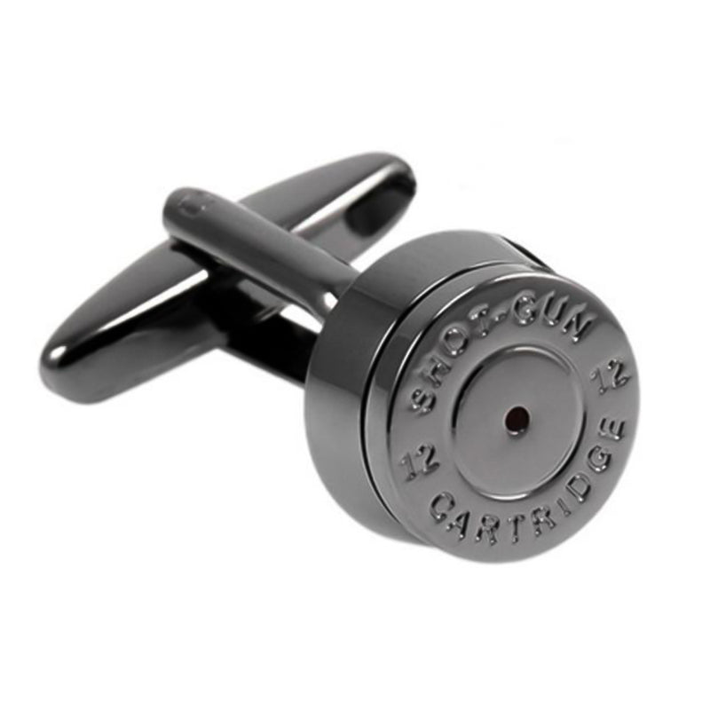 Shotgun cartridge cufflinks gunmetal black front
