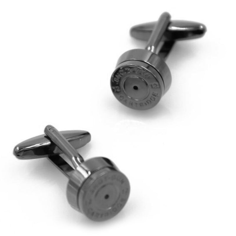 Shotgun cartridge cufflinks gunmetal black front and back