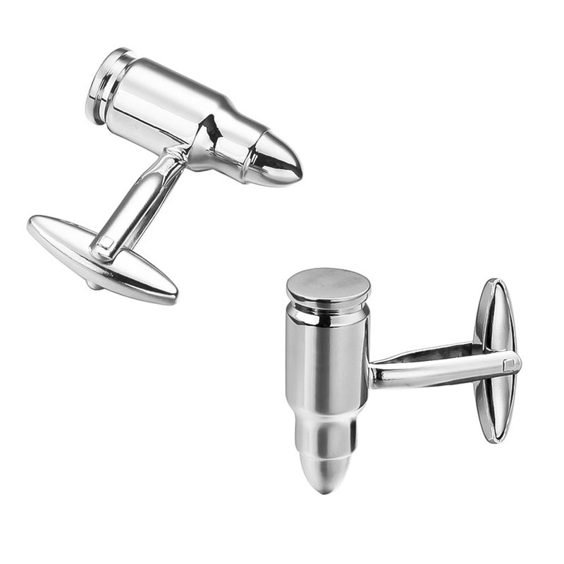 Bullet Cufflinks Silver Front Pair Side View