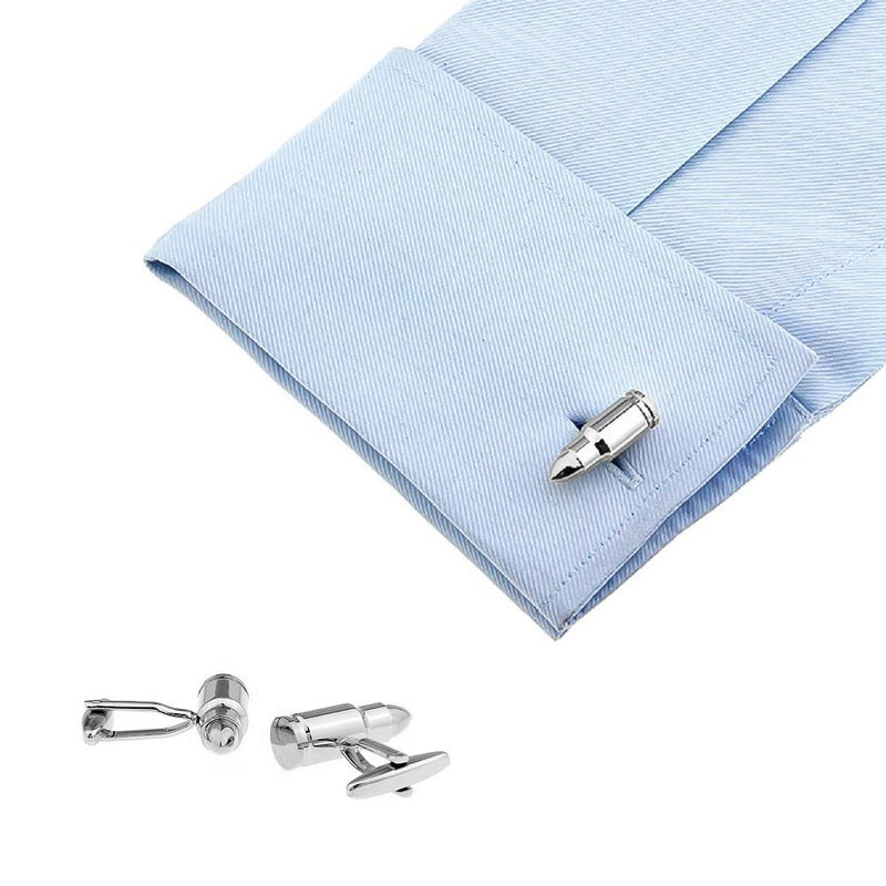 Bullet Cufflinks Silver On Shirt Sleeve