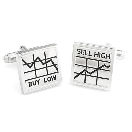 Buy Low Sell High Cufflinks Stock Market Silver Image Pair Front
