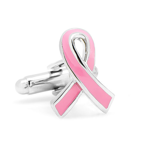 Breast Cancer Awareness Cufflinks Silver Pink Ribbon Front