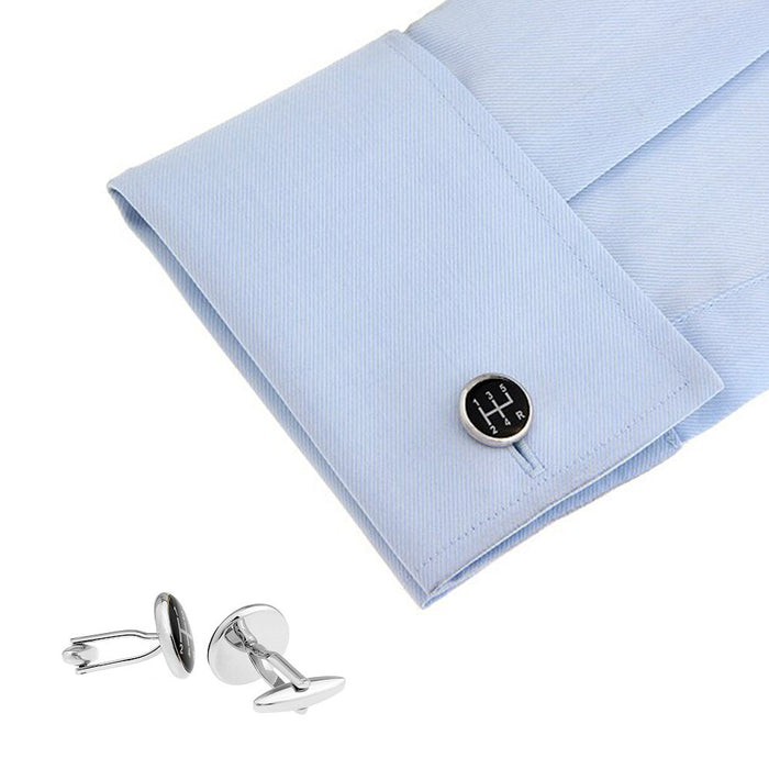 Car Gear Cufflinks Black On Shirt Sleeve