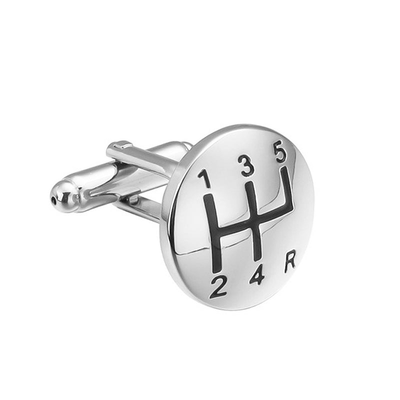 Car Gear Cufflinks Silver Shifter Front