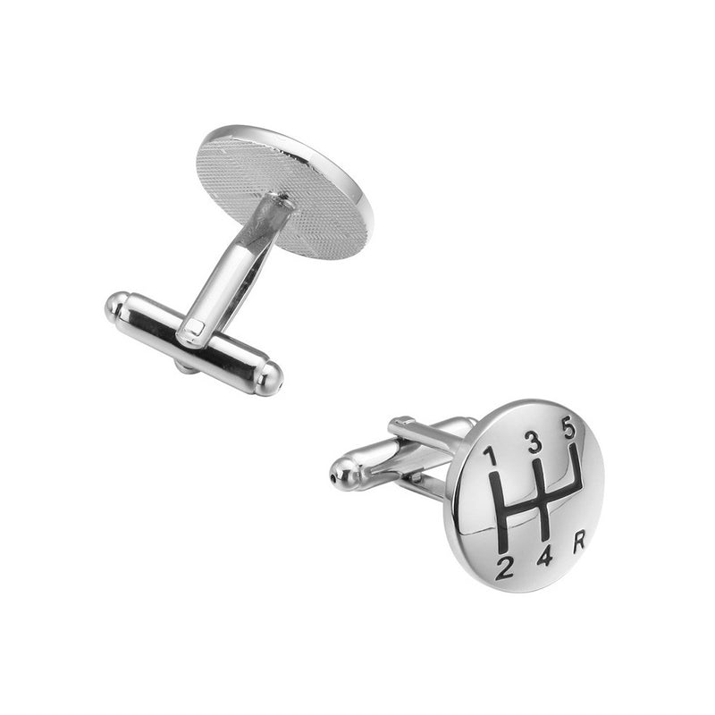 Car Gear Cufflinks Silver Shifter Front Pair