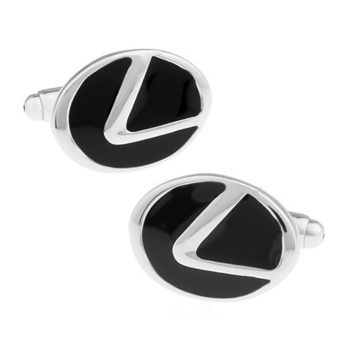 Lexus cufflinks car logo silver black Pair