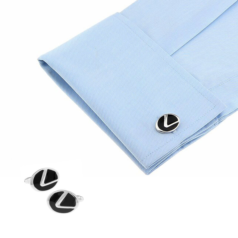 Lexus cufflinks car logo silver black on shirt sleeve