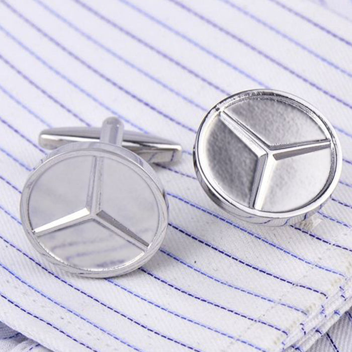 Cufflinks - Car Logo Mercedes-Benz Closed Flat (Silver)