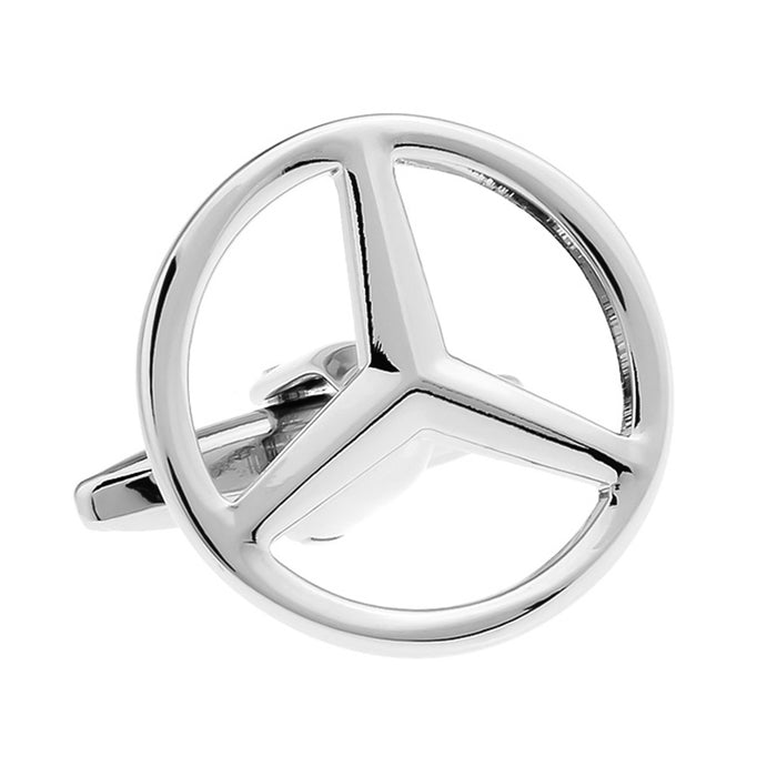 Mercedes Cufflinks Car Logo Silver Open Shape Front
