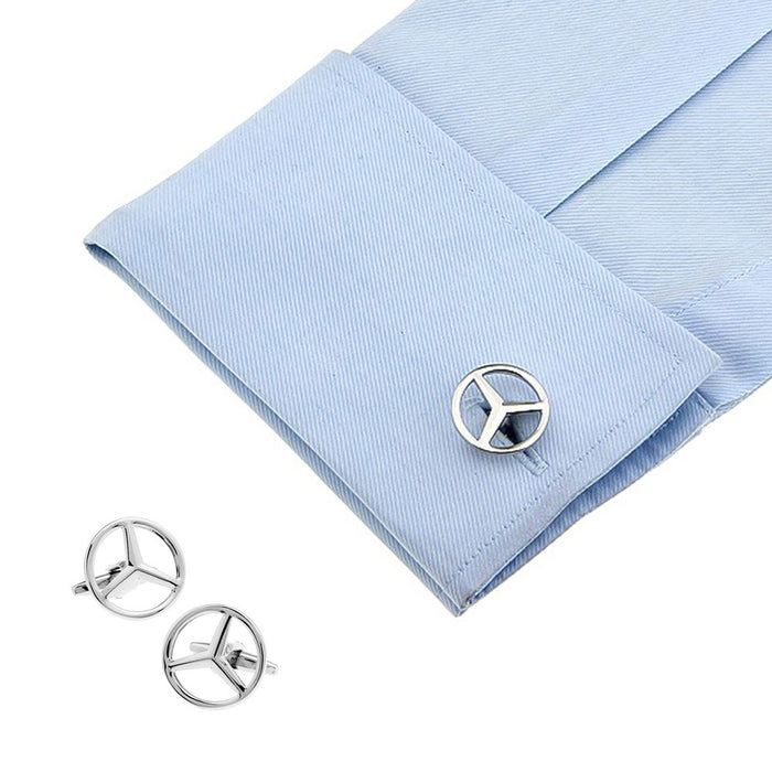 Mercedes Cufflinks Car Logo Silver Open Shape  On Shirt Sleeve