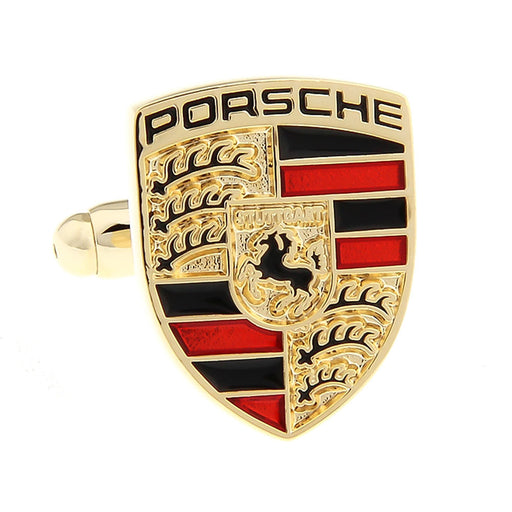 Porsche cufflinks Gold Car Logo Front View