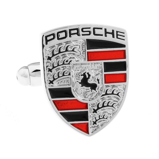 Porsche cufflinks Carl Logo Silver Black Front View