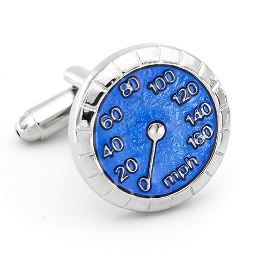 Car Speedometer Cufflinks Blue and Silver Front