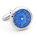Car Speedometer Cufflinks Blue and Silver Front