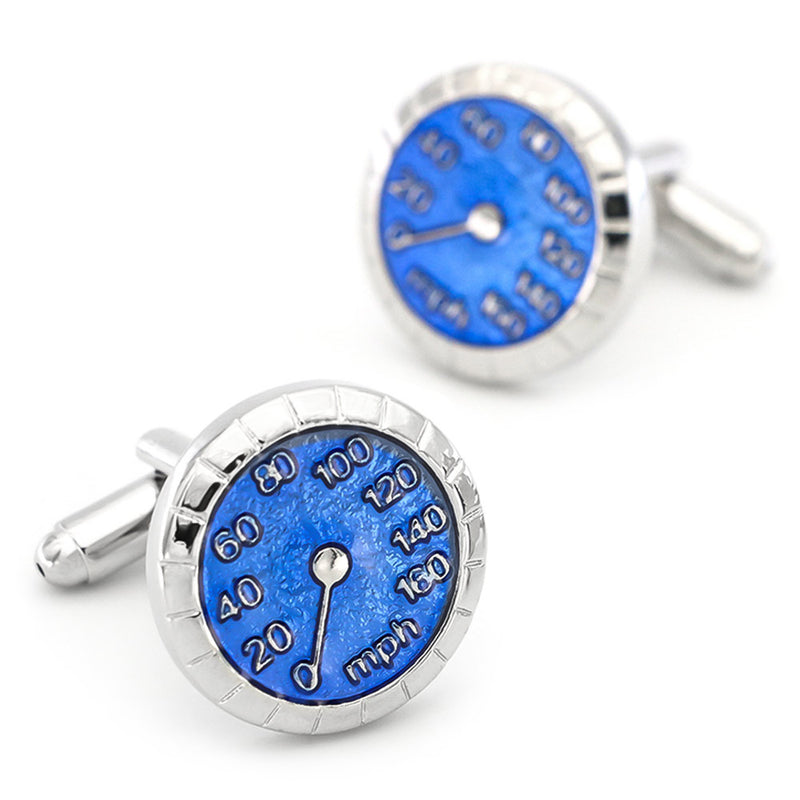 Car Speedometer Cufflinks Blue and Silver Pair