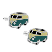 VW Kombi Cufflinks Silver and Dark Green Pair