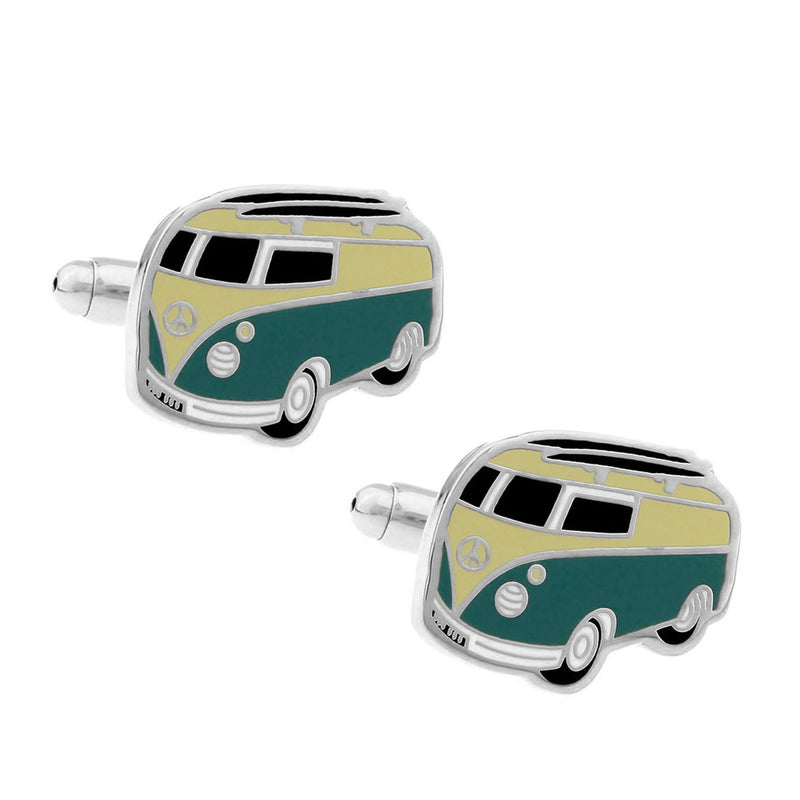 VW Kombi Cufflinks Silver and Dark Green Pair