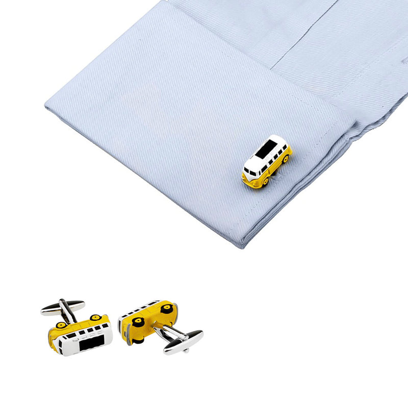 VW Kombi Cufflinks Car Yellow and White On Shirt Sleeve