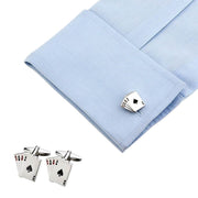 Lucky Casino Playing Card Cufflinks Four Aces Silver On Shirt Sleeve