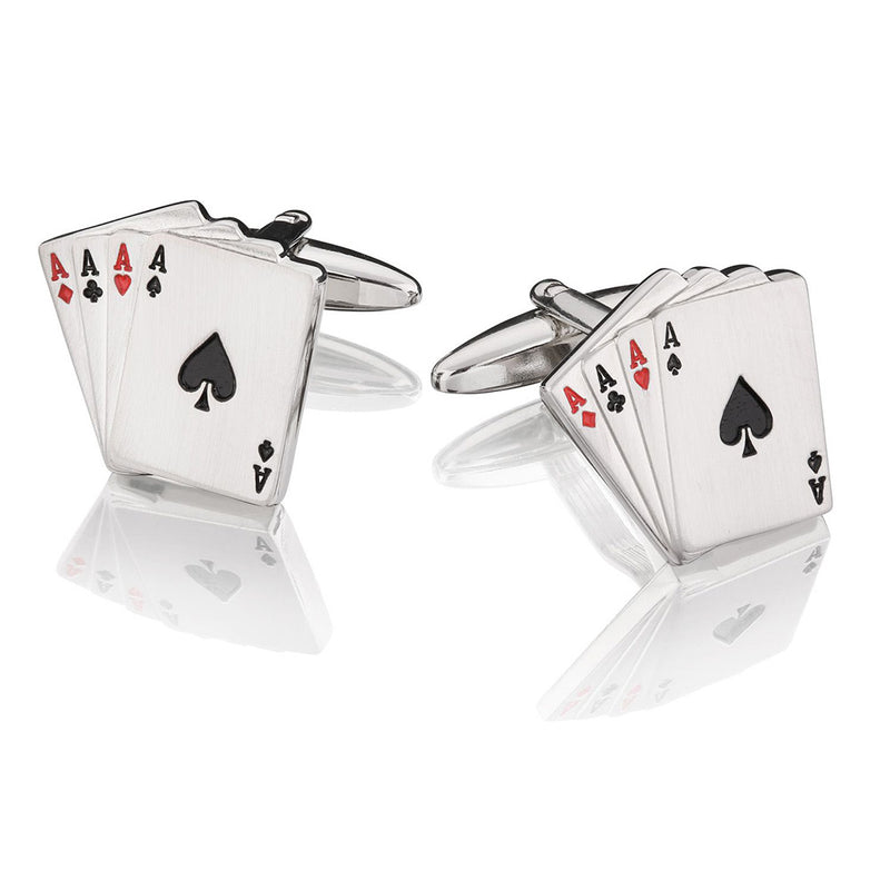Lucky Casino Playing Card Cufflinks Four Aces Silver Pair