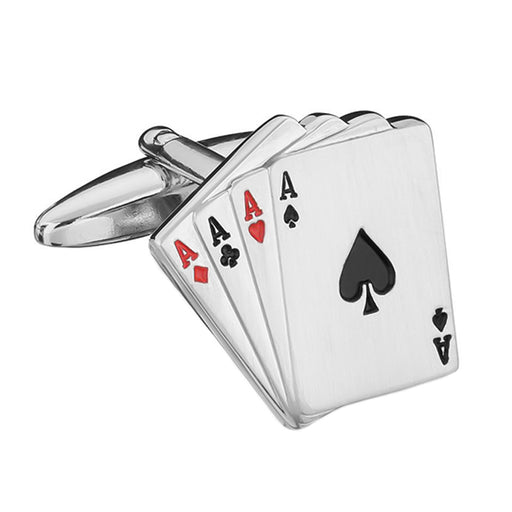 Lucky Casino Playing Card Cufflinks Four Aces Silver Front