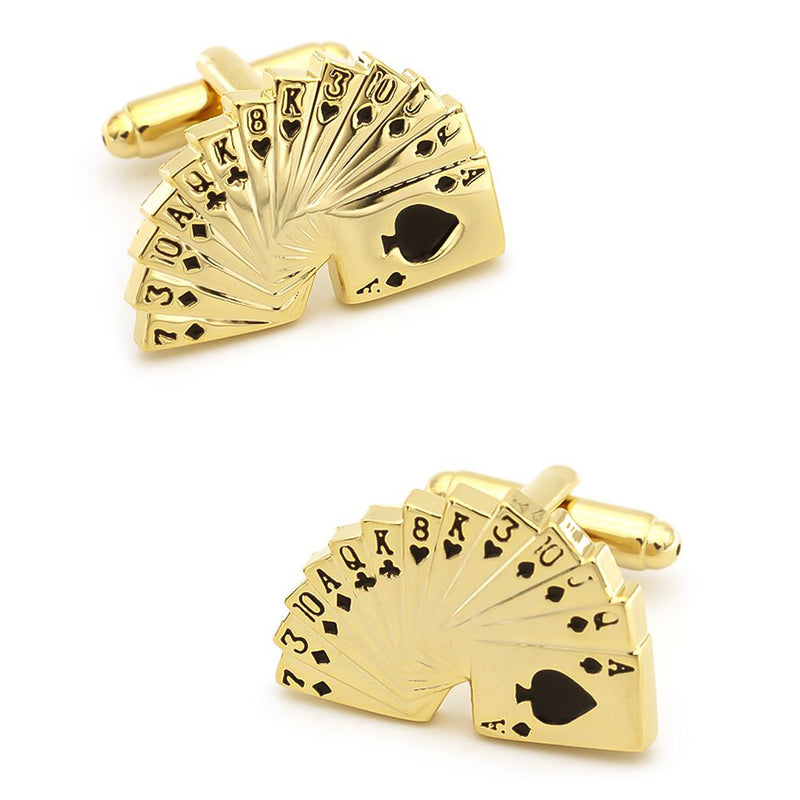 Lucky Gold Casino Playing Card Cufflinks Full Set Pair