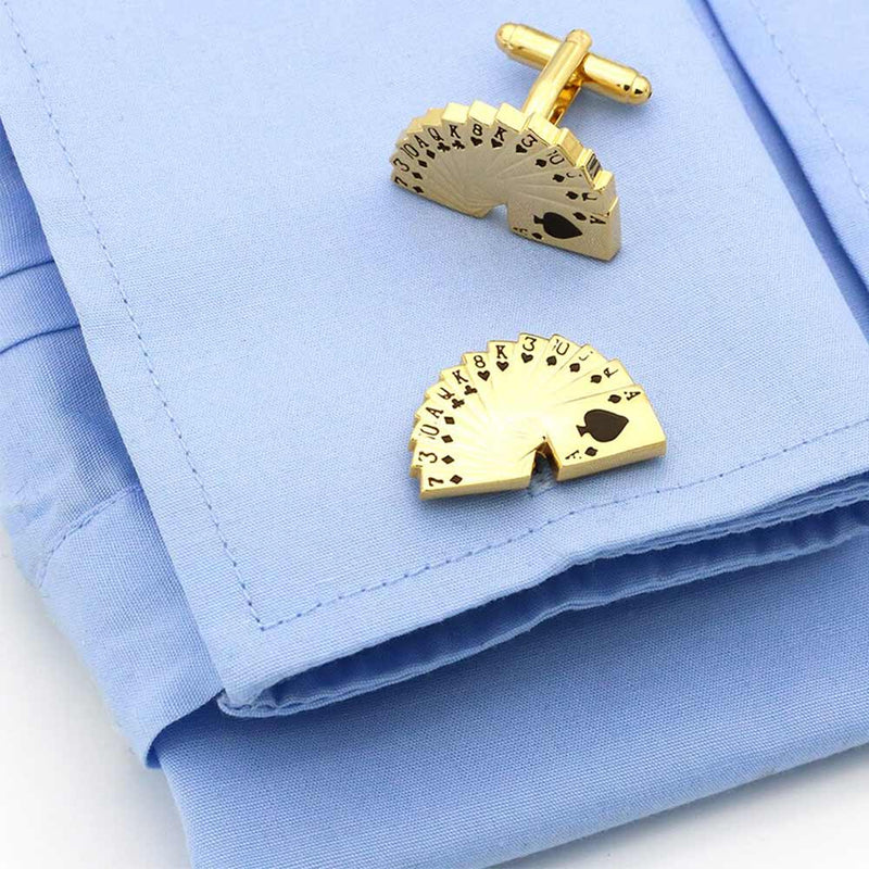 Lucky Gold Casino Playing Card Cufflinks Full Set On Shirt Sleeve