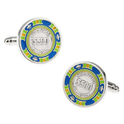 Casino $500 Poker Chip Cufflinks Blue and Green Pair