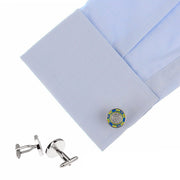 Casino $500 Poker Chip Cufflinks Blue and Green Back Sleeve