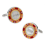Casino $500 Poker Chip Cufflinks Red and Yellow Pair