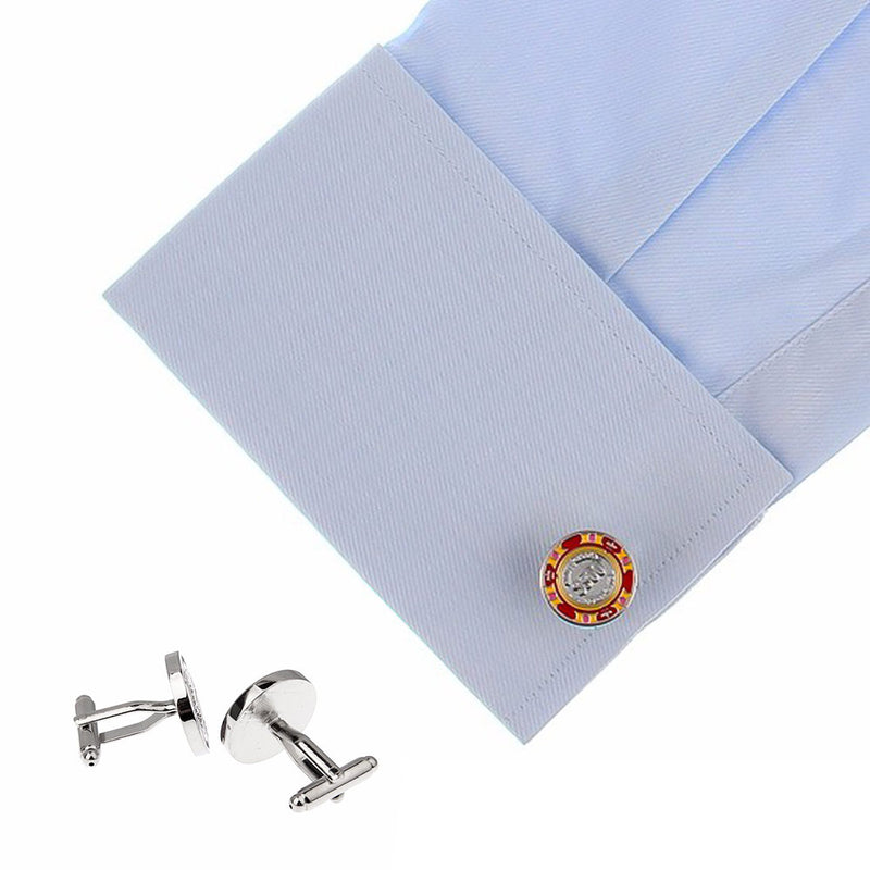 Casino $500 Poker Chip Cufflinks Red and Yellow Back Sleeve