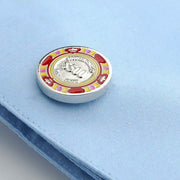 Casino $500 Poker Chip Cufflinks Red and Yellow On Shirt Sleeve